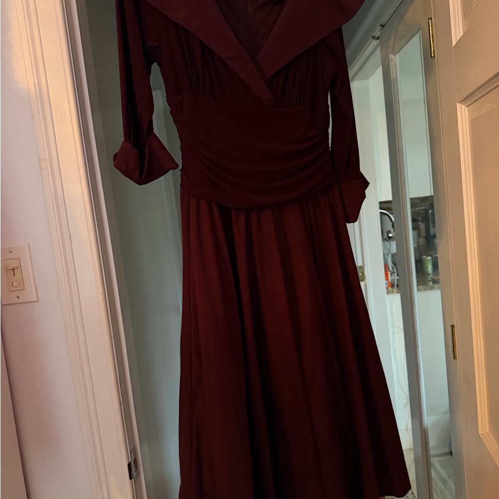 Jessica Howard Burgundy Midi Dress with Draped Waist Detail